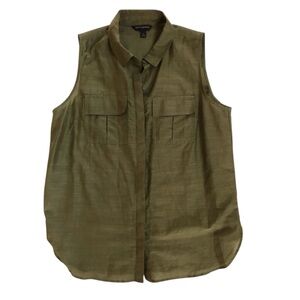 Banana Republic Olive Green Sleeveless Button Down Blouse Chest Pockets Small